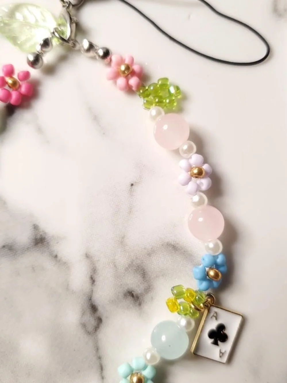 Pastel Beaded Floral Coquette Y2K Phone Charm Wristlet Bracelet